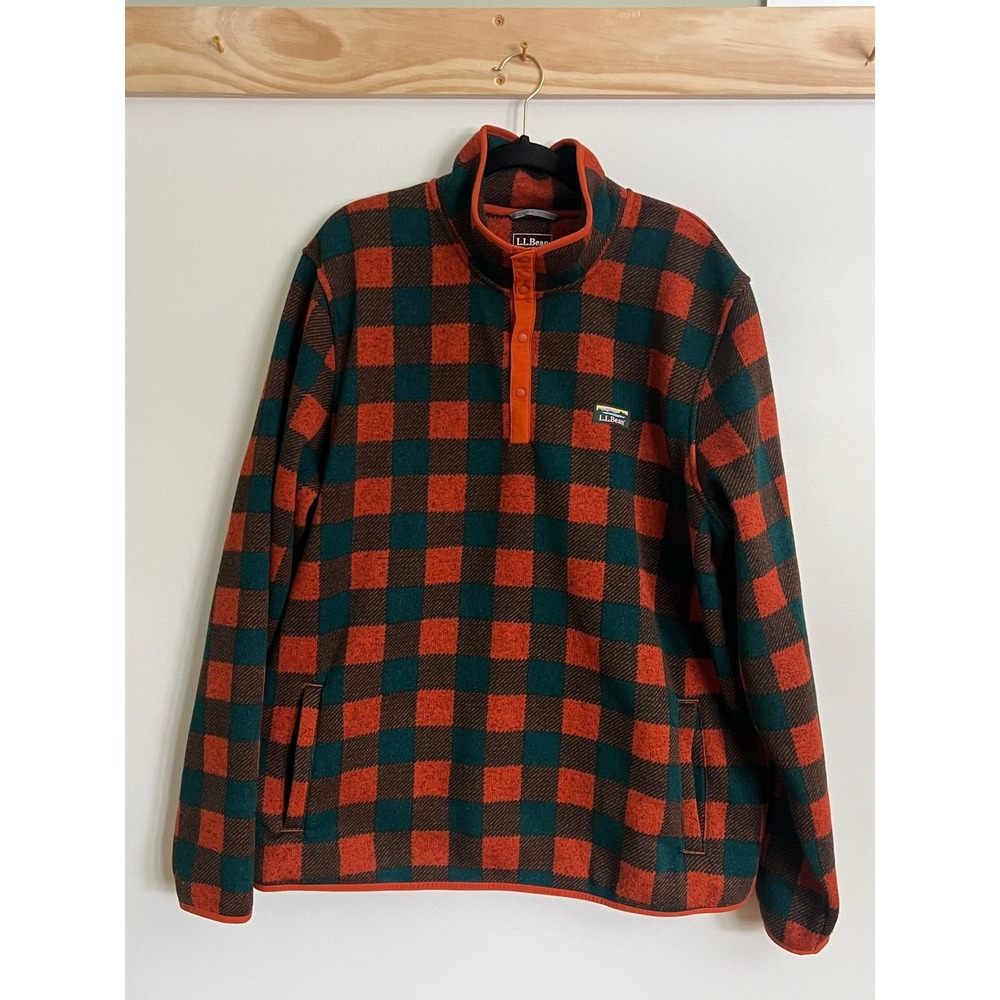L.L. Bean Sweater Fleece Pullover Plaid Slightly Fitted Men Sz XL Tall